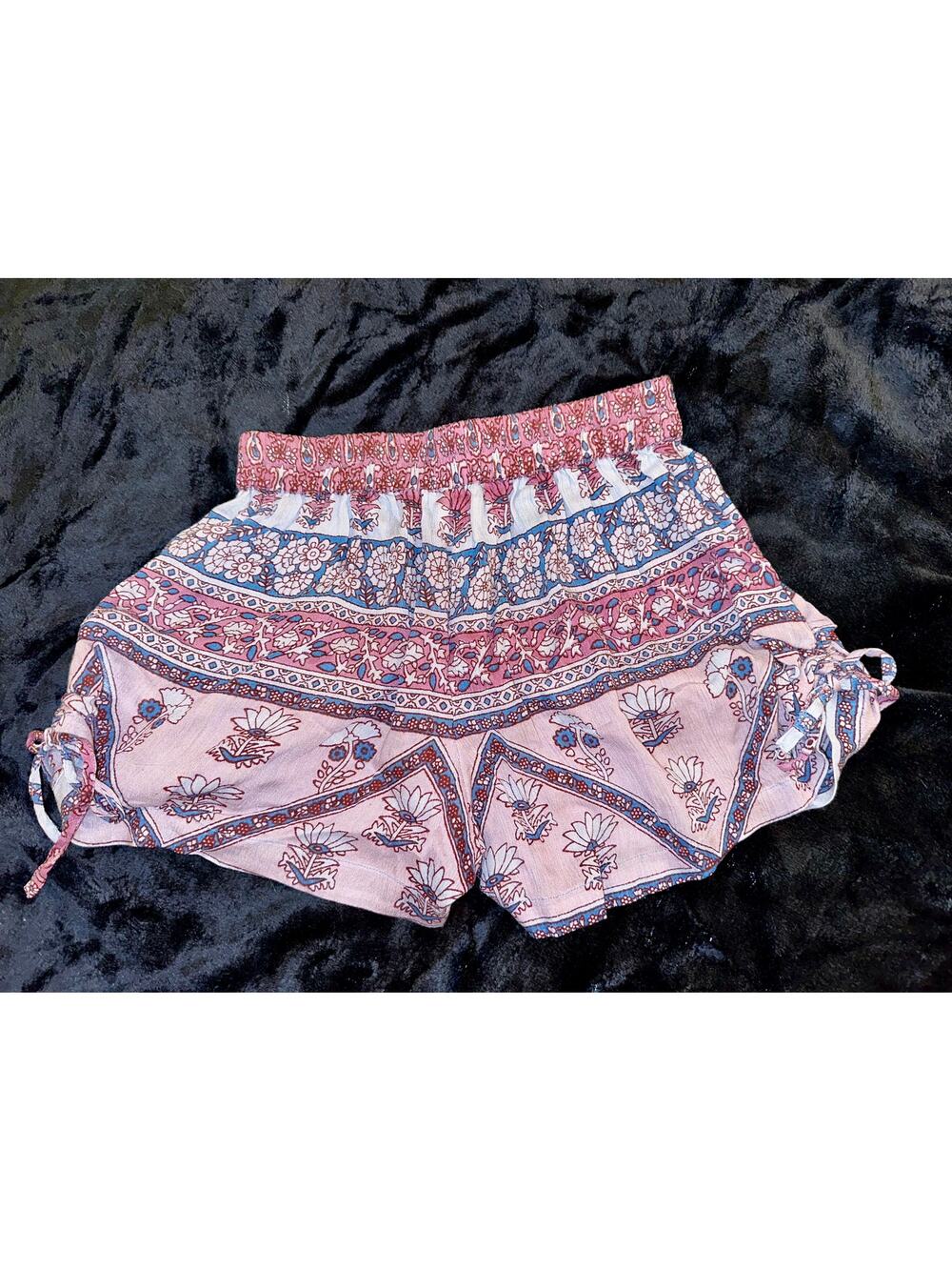 NWOT BLUE BOHEME BOHO GAUZE LAVENDER BLOCK PRINT SHORTS INDIA FRANCE ONE SIZE